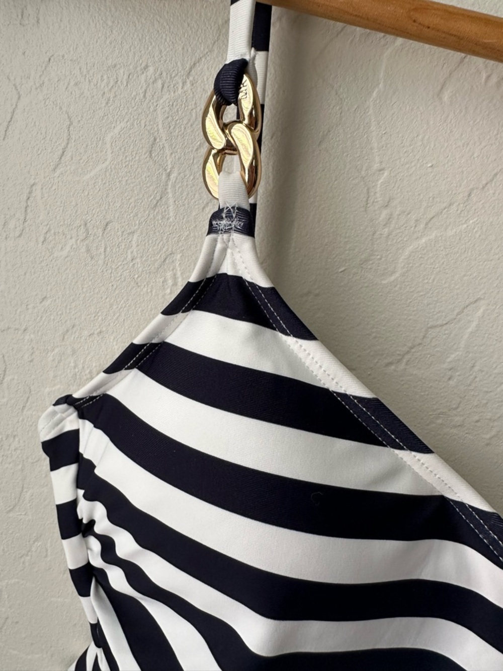NWT Michael Kors Ruched Chain-Link One-Piece Swim - Navy/White Stripe Size 10 - Picture 3 of 9